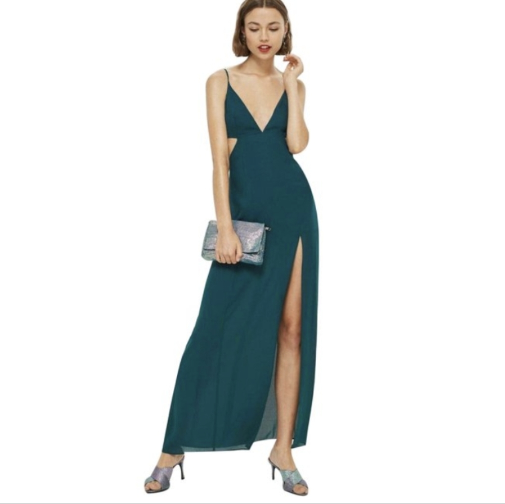 Topshop Like New Teal Cutout Maxi Dress